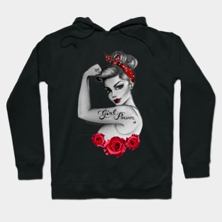 Girl Power von Anne Cha Modern Rosie the Riveter Red Roses Hoodie